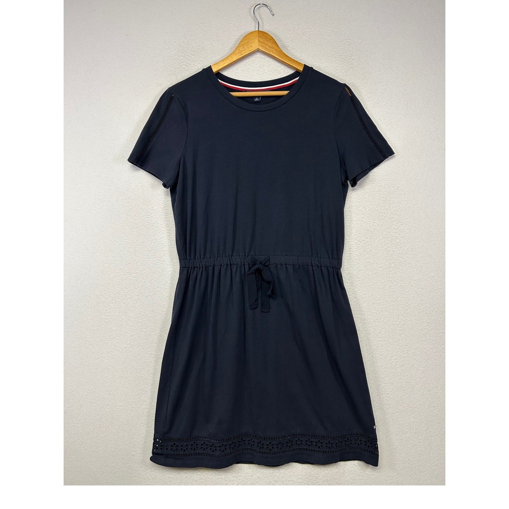 Nautical Tommy Hilfiger Womens Med Navy Blue Eyelet Hem Short‎ Sleeve Mini Dress